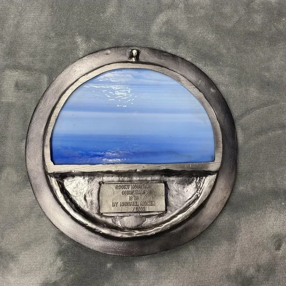 Vintage 1979 Michael Ricker‎ Rocky Mountain Christmas Pewter Glass Wall Plaque